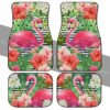 Pink Flamingo Car Floor Mats Custom Tropical Leaves Hibiscus Flower Car Interior Accessories